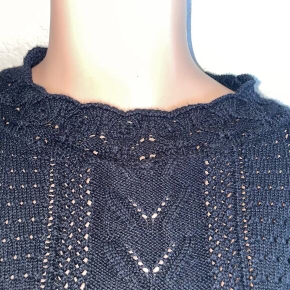 Fashion delicate crochet flower loose black sweater puff sleeve flared SZ XL - Picture 4 of 14